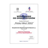 Wyróżnienie na targach „Polska Wieś 2002”